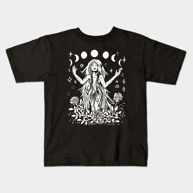 Moon Goddess, Witchy, Gothic, Punk, Moon Phases Kids T-Shirt by LunaElizabeth